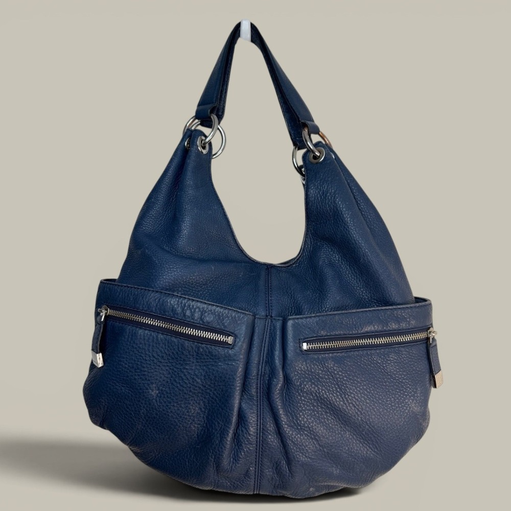 Michael Kors Blue Pebbled Leather Hobo Shoulder Bag Silver Hardware Y2K Style